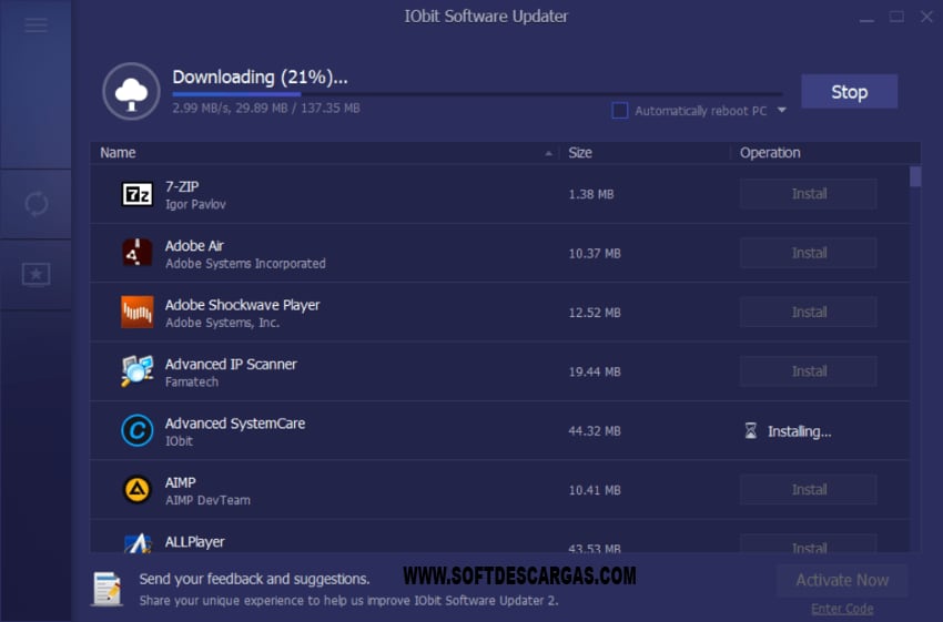 IObit Software Updater Pro 2.5.0.3005 Características principales
