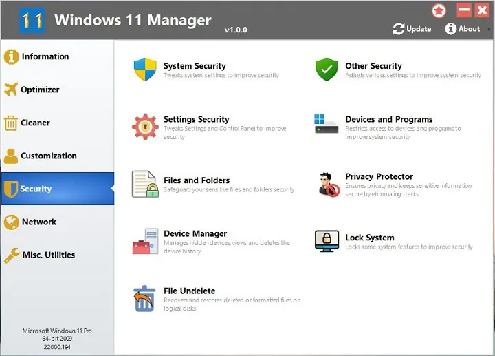 Caracteristicas de Yamicsoft Windows 11 Manager